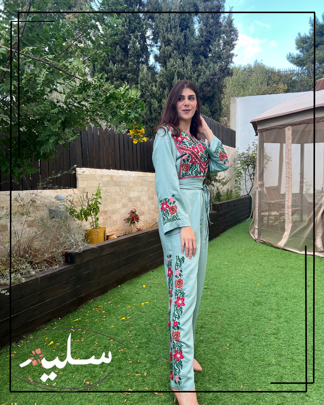 Pistachio jumpsuit exclusive design - جمبسوت باللون الفستقي