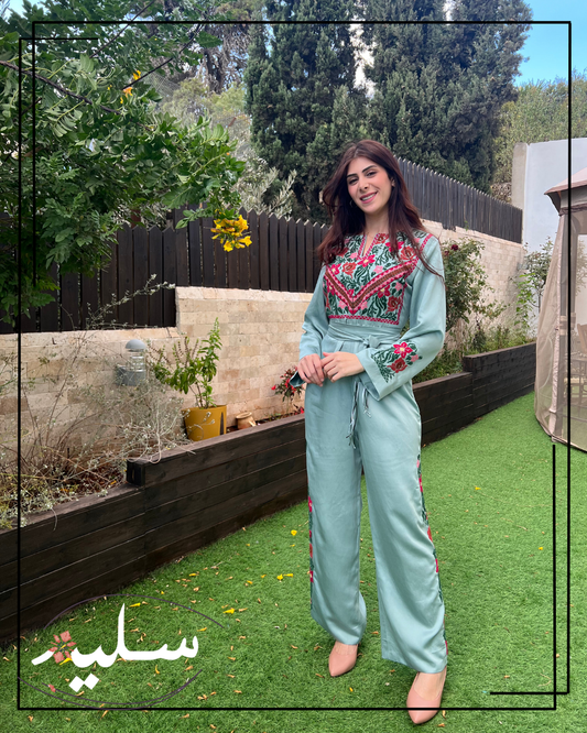 Pistachio jumpsuit exclusive design - جمبسوت باللون الفستقي