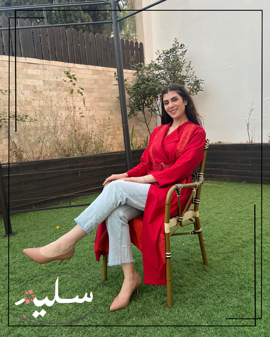 Ruby Elegance Jacket with unique plaid lining - جاكيت طويل مبطن بنمط مميز أحمر وقرمزي