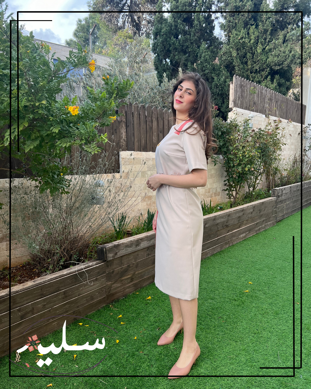 Elegant beige midi dress – فستان بيج أنيق