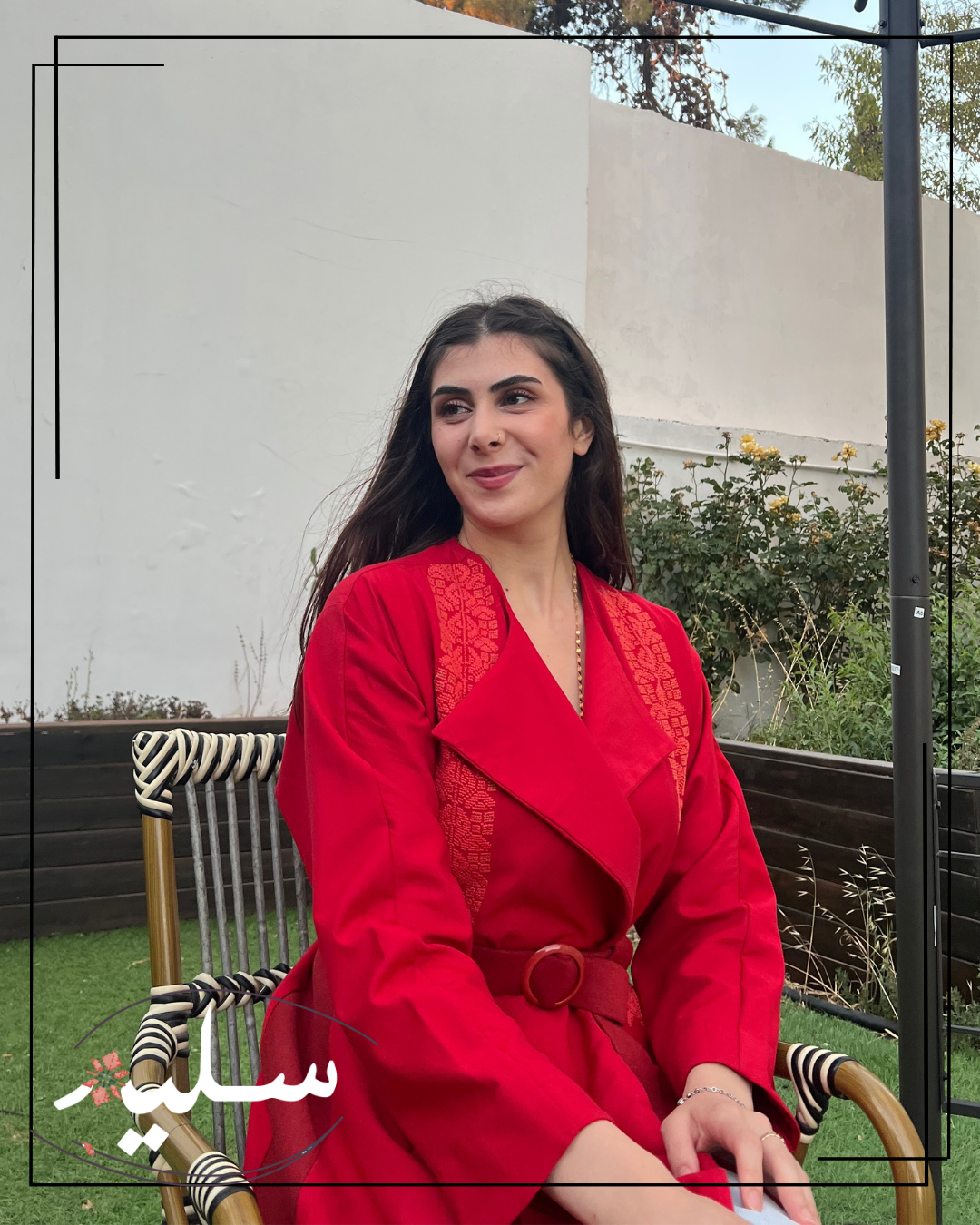 Ruby Elegance Jacket with unique plaid lining - جاكيت طويل مبطن بنمط مميز أحمر وقرمزي