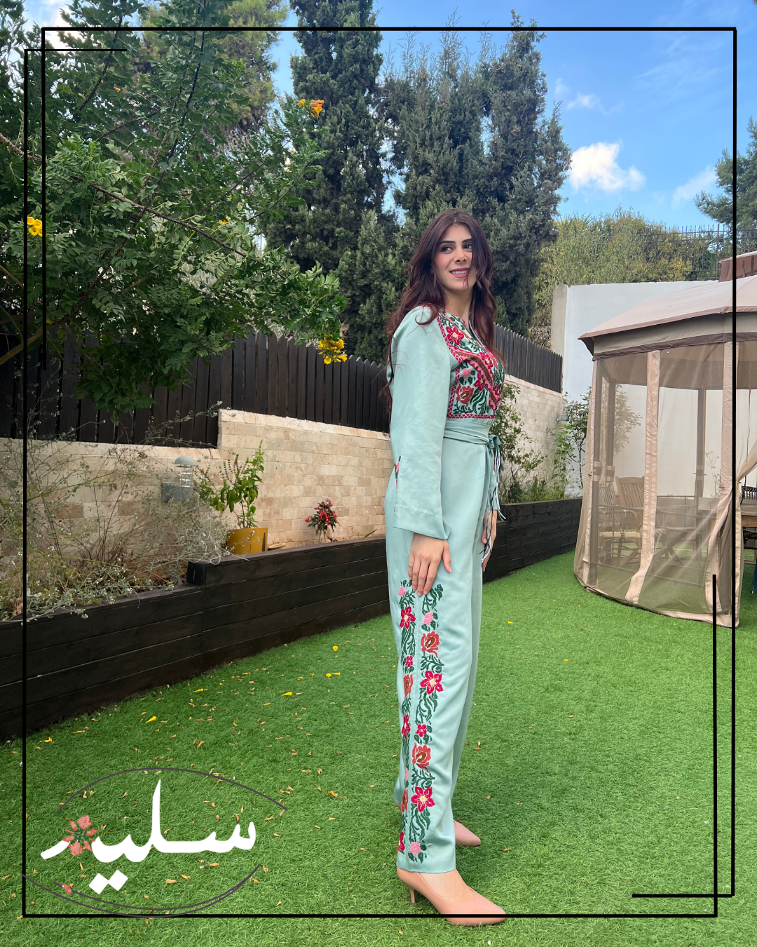 Pistachio jumpsuit exclusive design - جمبسوت باللون الفستقي